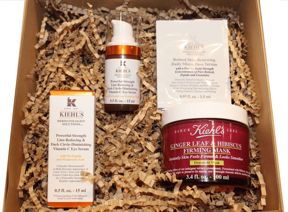 Kiehl's branded productions including moisturizers and wrinkle free cream